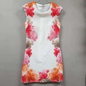 Calvin Klein Kleid Damen Gr. 4 grau weiß Blumen Etui Scuba Büro Hochzeit - Bild 1 von 7