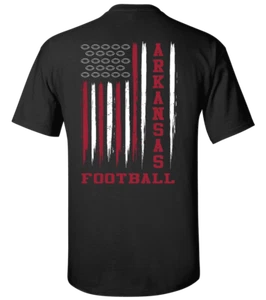 Arkansas Football USA Flag Unisex Short Sleeve T-shirt-Black-5XL - Picture 1 of 7
