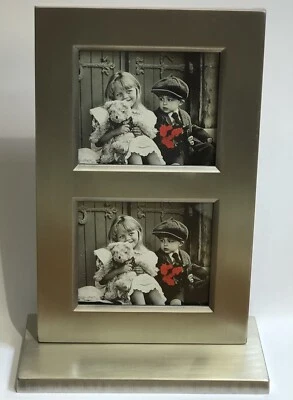 Double 2½"×3" Pewter Satin Finish Cast Zinc Picture / Photo Frame - Image 1 of 4