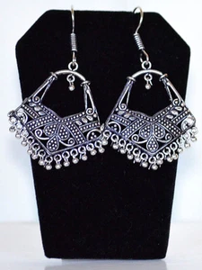 Silber Metall Drachen Creolen Ohrhänger Haken Handarbeit Modeschmuck Indien - Bild 1 von 4