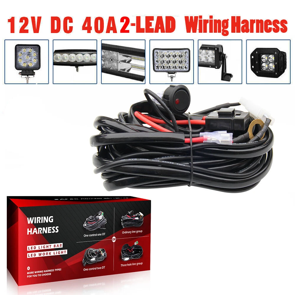 LED Light Bar Wiring Harness Kit 12V Fuse Relay ON/OFF Waterproof Switch -2 Lead