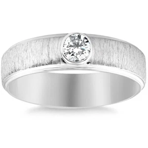 1/3Ct Diamond Men's Brushed Wedding Band in Gold or Platinum Lab Grown 6mm - Picture 1 of 6