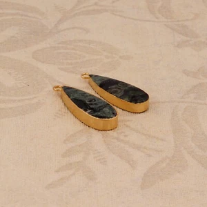 Round Shape Mohave Turquoise Gemstone In Brass Connector Earring/Pendent Making - Picture 1 of 3