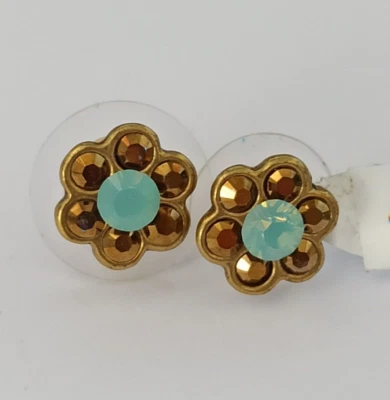 Aretes Michal Negrin Cristales Azul Hielo Floral Antiguo Tono Dorado Poste Atemporal Foto 1 de 4