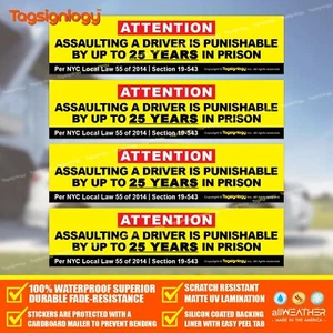 (4 pcs) ASSAULTING A DRIVER IS PUNISHABLE BY UP TO 25 YEARS TLC NYC LAW Stickers - Bild 1 von 7