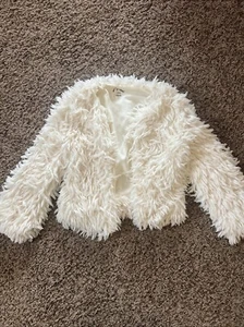 Girls Art Class Cream Ivory Jacket Feather S 6/6x Faux Fur - Picture 1 of 4