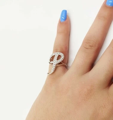 ALFABETO GRANDE LETTERA P CON ZIRCONI IN ARGENTO 925 RODIATO IN ORO BIANCO 18KT - Immagine 1 di 3