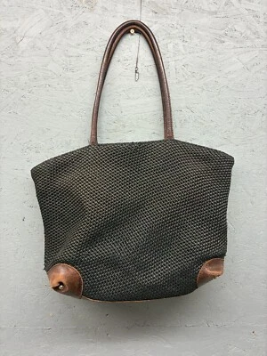 Vintage Bottega Veneta Woven Jute Shoulder Tote Bag Women’s Black Leather - Image 1 of 4