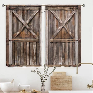 Rustic Barn Door Kitchen Curtains – 27.5" x 39" Rod Pocket Window Panel Farmhous - Picture 1 of 12