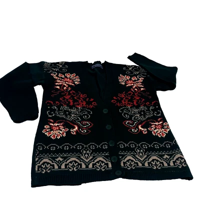 Cárdigan Norton McNaughton Navidad Cuello en V Suéter Verde Vintage Floral Talla M Foto 1 de 4