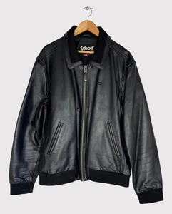 Schott NYC Leather Motorcycle Jacket Retro Bikers Black Bomber Jacket Mens - 3XL - Picture 1 of 14