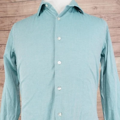 APT 9 Shirt Mens Medium Teal Slim Fit Stretch Button Front Dress Micro Print - Image 1 of 4