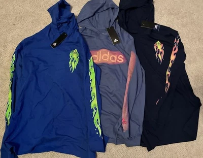 Lot Of 3 - NWT - adidas Youth Boys Long Sleeve Hooded Graphic T-Shirt, Sz XL - Image 1 of 4