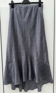 Ladies Abercrombie & Fitch Grey/Black Dot Satin Midi Skirt Size Medium - Picture 1 of 8
