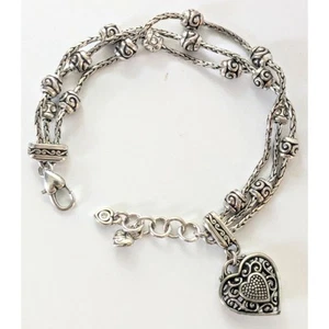BRIGHTON Silver Plated RENO Crystal Heart Multi-Strand Bracelet 7-8" - Picture 1 of 5