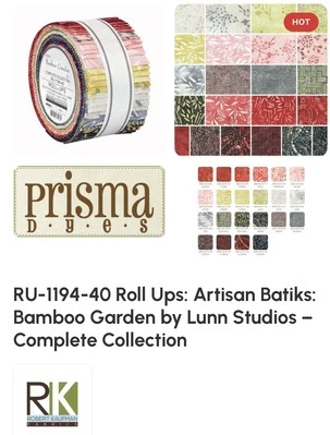 “Batiks artesanales - jardín de bambú” - telas Robert Kaufman - enrollables de gelatina Foto 1 de 4