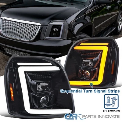 Black Smoke Fits 2007-2014 GMC Yukon XL 1500 Sequential LED Projector Headlights - Image 1 of 4