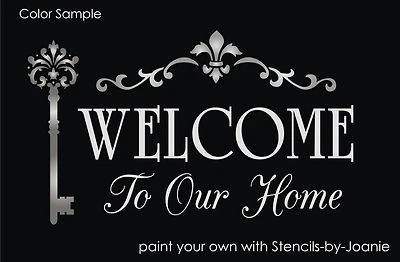 Welcome Stencil Our Home French Cottage Fleur Scroll Border Victorian Key DIY - Image 1 of 4
