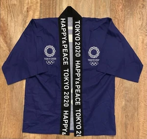 TOKYO 2020 Olympic Official HAPPI Jacket Kimono Torch Relay Emblem Navy White  - Bild 1 von 5