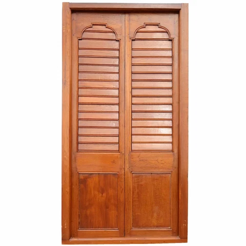 Large Antique Anglo Indian Teak Louvered Double Door 19th century Cover