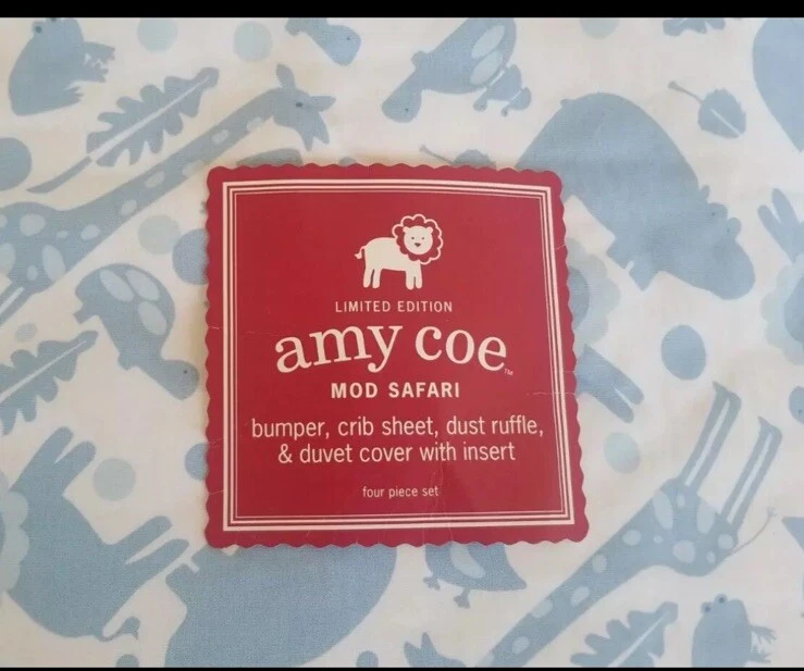Amy Coe Mod Safari Azul y Blanco Bebé Guardería Cuna Ropa de Cama Nuevo en Paquete Juego de 3 Piezas LINDO🐘🦒🦓 Foto 1 de 4