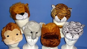 Plush animal costume hats-toddler-child lion-monkey-elephant-tiger-school play - Picture 1 of 11