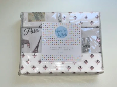 Juego de sábanas Max n' Mitch niños niñas Bulldog Francés París 4 piezas tamaño doble ropa de cama Foto 1 de 3