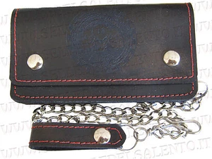 Portafoglio motociclista pelle cuciture rosso skull teschio catena Wallet Biker - Picture 1 of 1