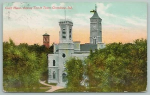 Greensburg Indiana ~ Decatur County Court House ~ albero cresce nella torre dell'orologio ~ c1910 - Foto 1 di 2