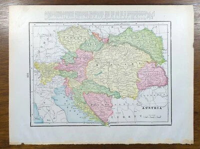Винтажная карта Австрии 1898 г. 14 x 11 дюймов старая антикварная оригинальная БУДАПЕШТ ВЕНГЕРСКИЙ ТИРОЛЬ - Изображение 1 из 4