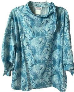 Vintage 70’s 80’s Amy Lynn Of California Blue Leaves Leaf Blouse Top Shirt Sz 40 - Picture 1 of 7