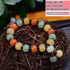 Jade Bracelet Natural Lighter Imperial Beads Charm Stretchy Handmade Gemstone - Picture 1 of 6