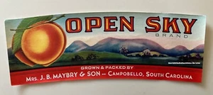Origl Old OPEN SKY BRAND Peach Basket Label Mrs JB Maybry & Son Campobello S.C. - Picture 1 of 2