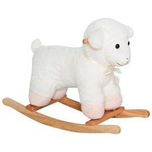 Kids Rocking Horse Sheep Nursery Stuffed Animal Ride On Rocker Wooden Plush Toy - Picture 1 of 12