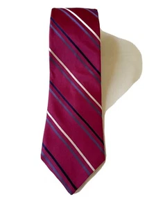 Haspel Neck Tie 100% Silk Mauve With Blue and White Stripes 57 x 3.25 Inches - Picture 1 of 8