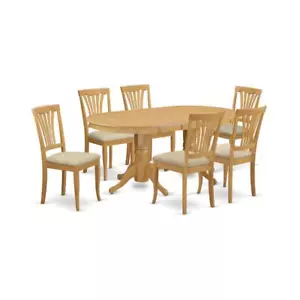 VAAV7-OAK-C 7 PC Dining room set-Oval Table with Leaf and 6 Dining Chairs - Picture 1 of 4