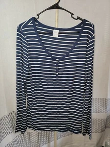 Stars Above Long sleeve top Size L NWT Navy with white strips  - Picture 1 of 3