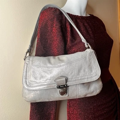 Coach Poppy Layla Silver Metallic Shimmer Shoulder Two Way Handbag D1182-18160 - Image 1 of 4