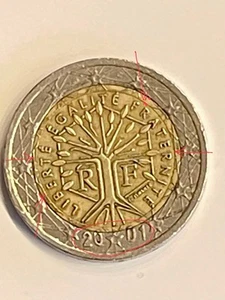 2-Euro-Münze Frankreich 2001, Fehlprägung, selten, "Liberte-egalite-fraternite" - Bild 1 von 2