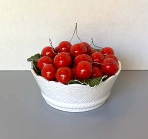 MCM CHERRY Ciotola Cesto Capodimonte Porcellana Realistico Rosso Brillante Ciliegie Italia - Foto 1 di 11