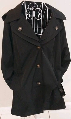 LONDON FOG COTTON BLEND LIGHTWEIGHT BLACK TRENCH HOODED COAT WOMENS  SIZE 2X NEW - Image 1 of 4