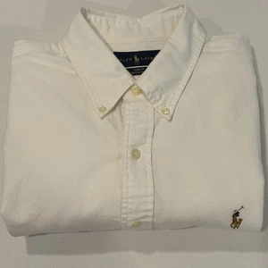 Ralph Lauren Uomo XL Slim Fit Elasticizzato Oxford Bottoni Manica Lunga Tinta Unita Bianco - Foto 1 di 7