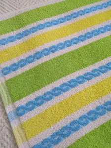 Vintage Towel Green Yellow Blue Stripe Striped Hand Towel Retro 70s 80s - Picture 1 of 13