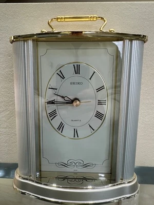 SEIKO Quartz Mantel, Desk Clock  Silvertone and Goldtone  QQZ017S - Image 1 of 4