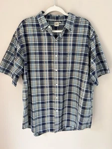 Cotton Traders Mens Shirt Size XL Blue White Beige Check Short Sleeve Cotton - Picture 1 of 8