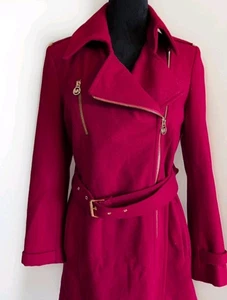 Michael Kors Women's Red Wool Dress Work Coat Gold Details Full Zip Size 4 EUC - Picture 1 of 10