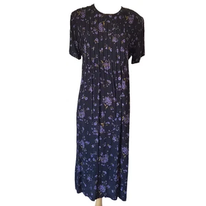 Vintage 90s Maxi/Midi Dress Size 14 Floral Pintucks Tie-back Cottage Core Rayon - Picture 1 of 10