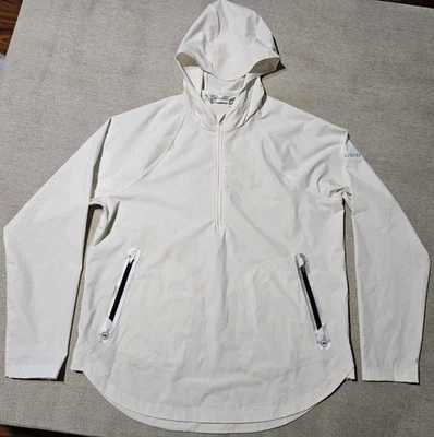 Quebra-vento feminino Peter Millar com capuz bolsos brancos grandes com zíper completo novo sem etiquetas $178 - Imagem 1 de 4