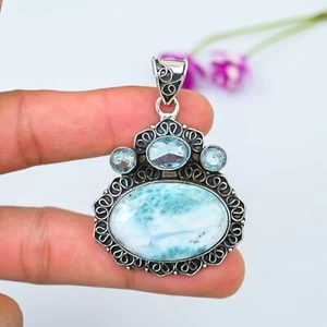 Larimar Natural, Topacio Azul Piedras Preciosas Plata de Ley 925 Joyería Colgante Regalo - Imagen 1 de 5