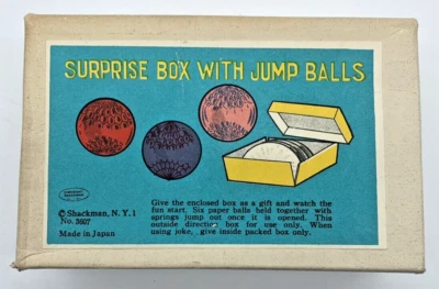 Винтажная коробка сюрпризов Shackman NY с шариками для прыжков бумажными шариками с пружинной загрузкой - Изображение 1 из 4